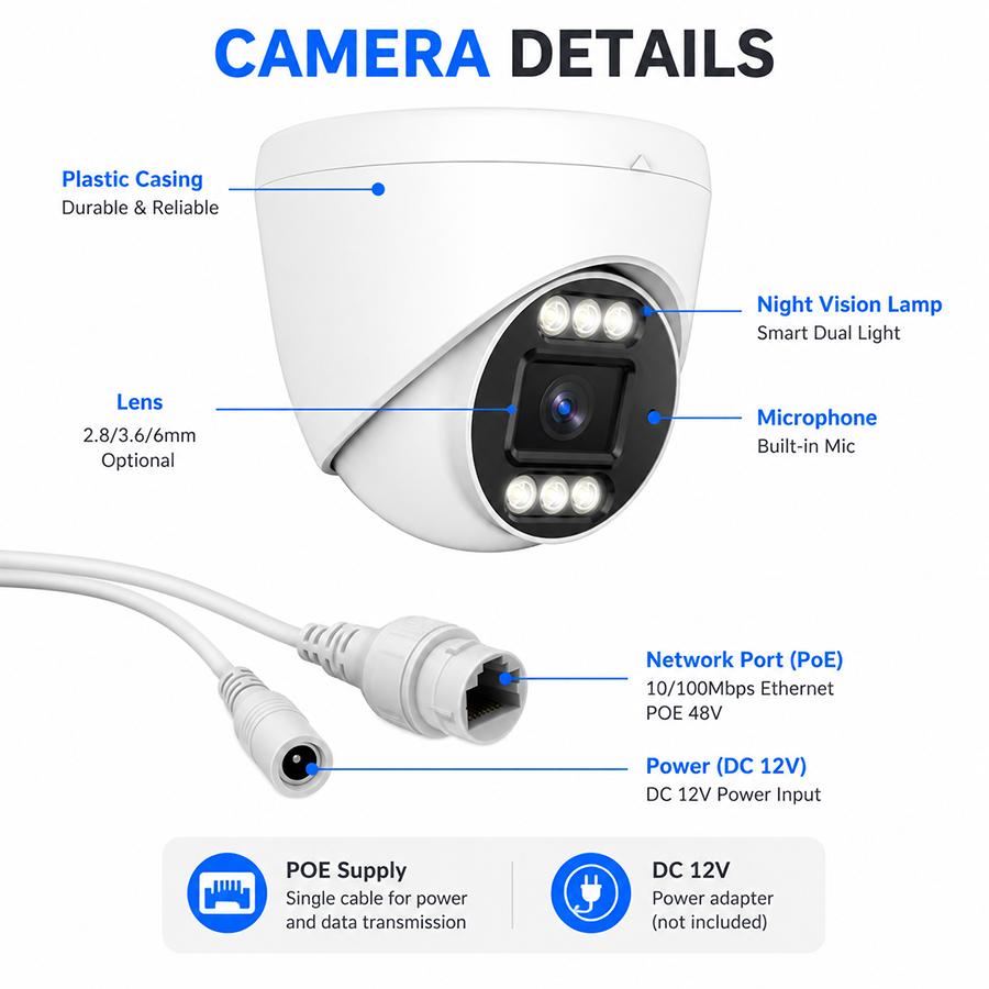 POE IP Camera 4K 5MP 4MP Security Camera Dual Light Full Color Night Vision Two-Way Audio H.265 ONVIF Indoor CCTV Cam