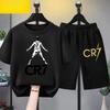 Летний детский комплект одежды CR7 Звезда футбола Принт Короткий рукав Топ Шорты Комплект из 2 предметов Мягкий Спортивный Костюм Комплект Одежды