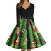 Women's Fashion V-neck Casual Slim-fit Christmas Print Long-sleeved Dress
