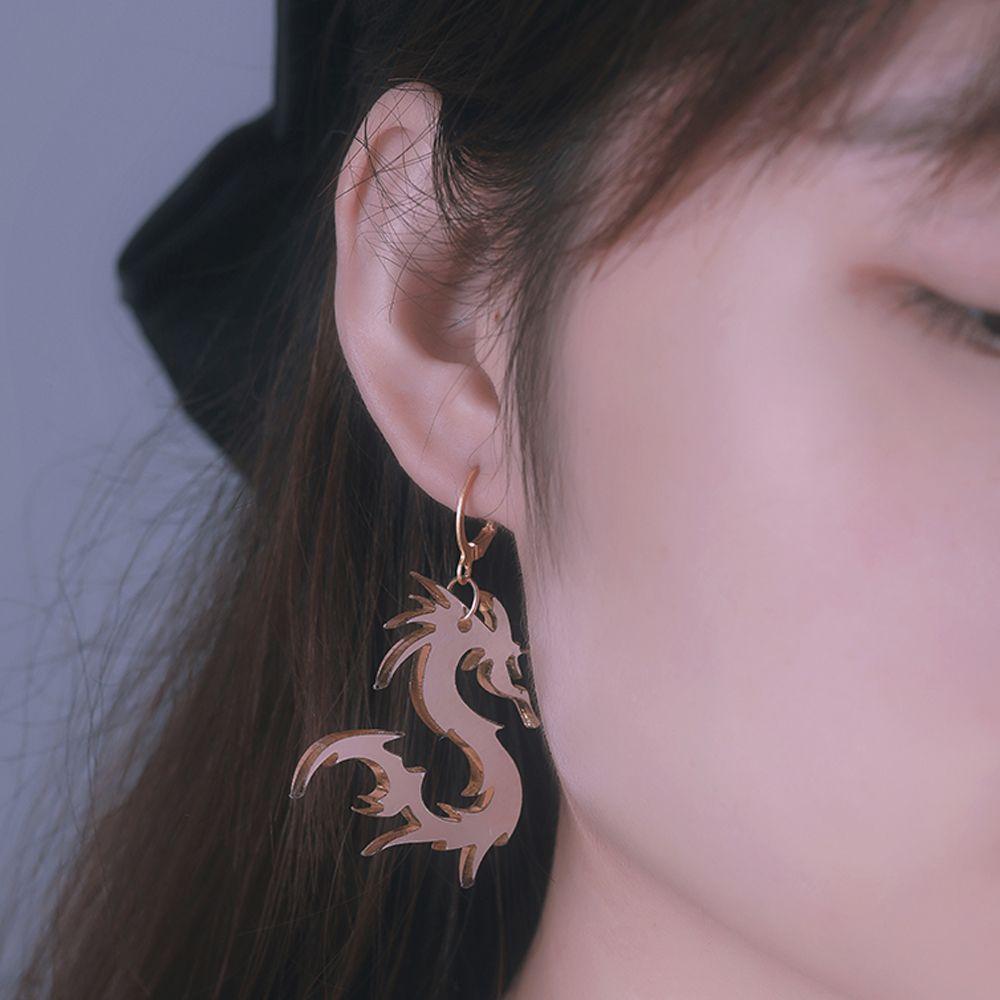 Mirror Surface Streetwear Jewelry Acrylic Totem Darts Hoop Earrings Dragon Pattern Dragon Earrings