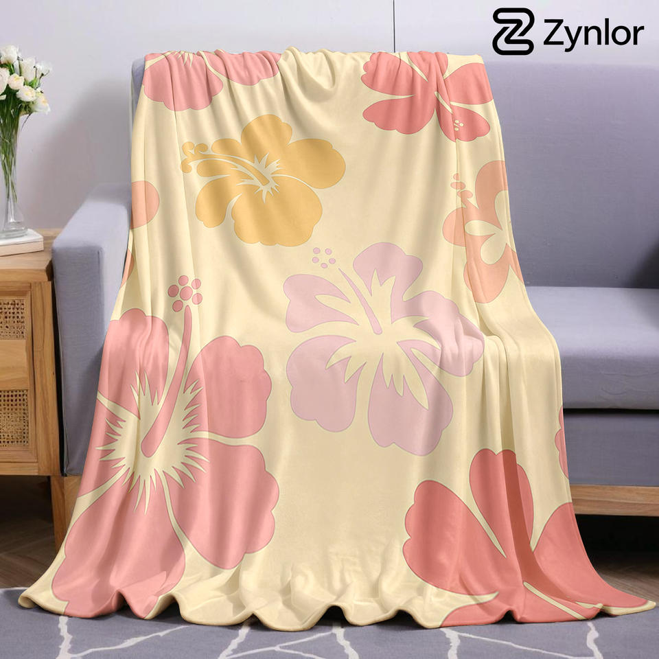 Pastel Hibiscus Flowers Lightweight Microfiber Soft Christmas Fleece Blanket Warm Cozy Throw for Sofa Office Travel All Season