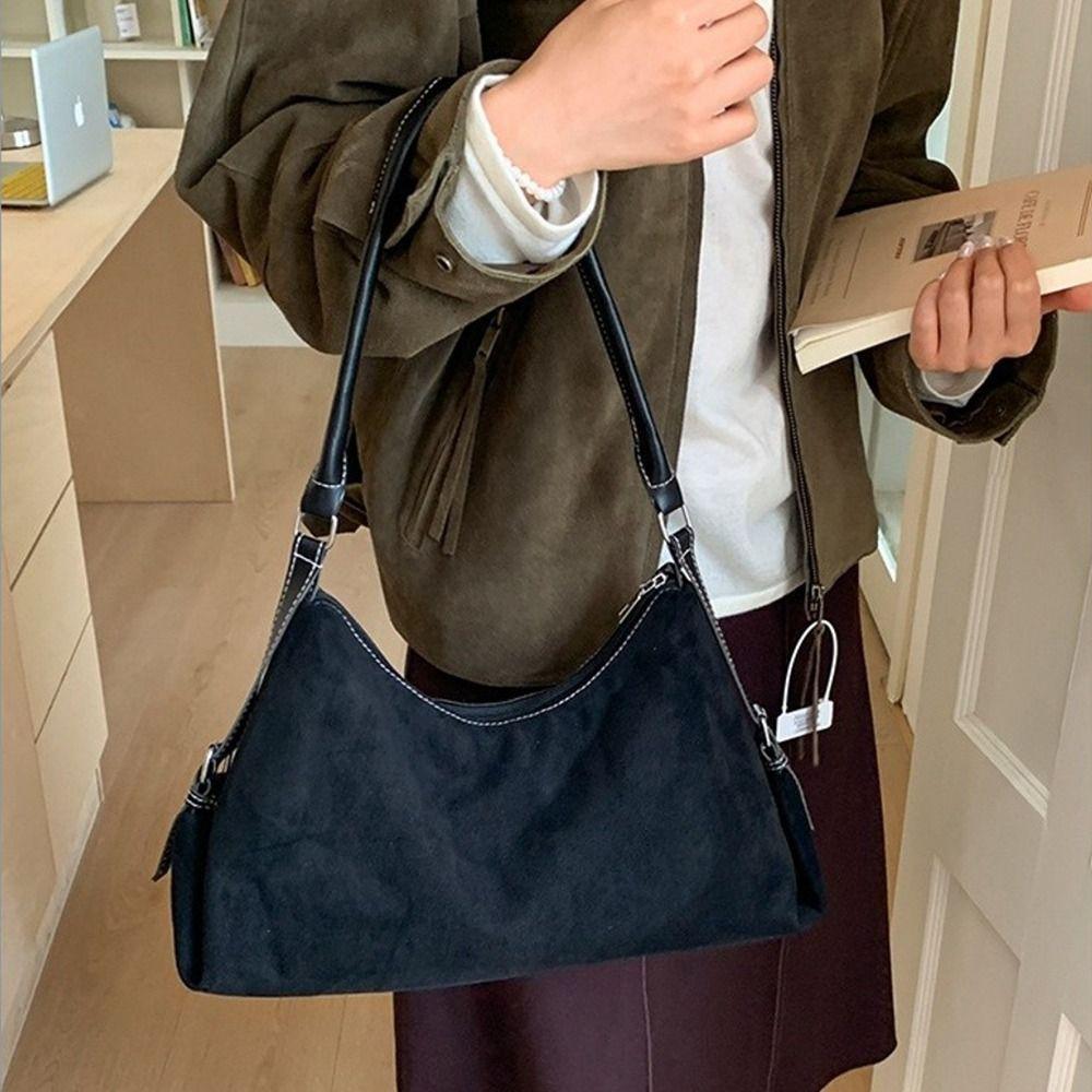 Fashion Suede Leather Boston Bag Soft Matte Solid Color Shoulder Bag Large Capacity Tote Handbag Women
