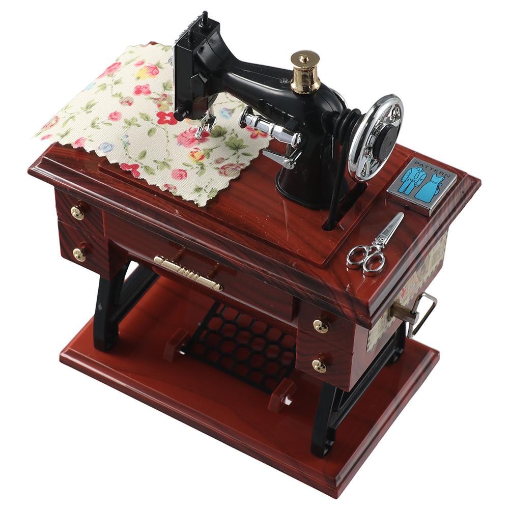 12.0×8.0×16.0 cm Retro Sewing Music Box Wood color Table Desk Mechanical  For Home Decor