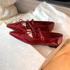 2025 Туфли-лодочки с Т-образным ремешком и острым носком Женские туфли с бантом и ремешком с пряжкой из ПУ кожи Элегантные красные туфли Мэри Джейн Женские туфли для вечеринки Черные лодочки