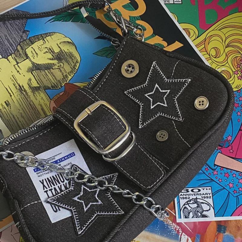 Сумка из ткани Star Denim Crescent Canvas - модный нишевый дизайн с цепочным ремешком