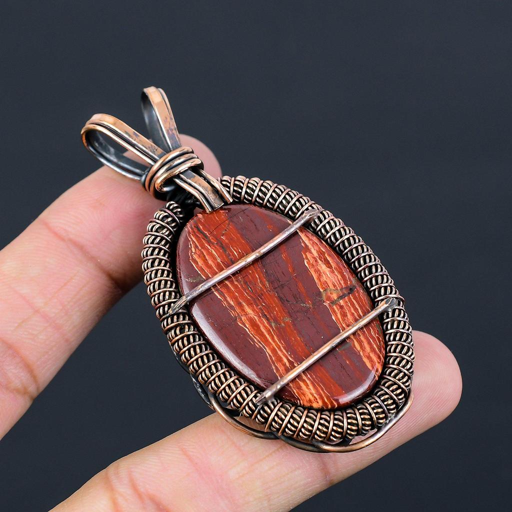 Ювелирный кулон ручной работы из чистой медной проволоки с драгоценным камнем Red River Jasper