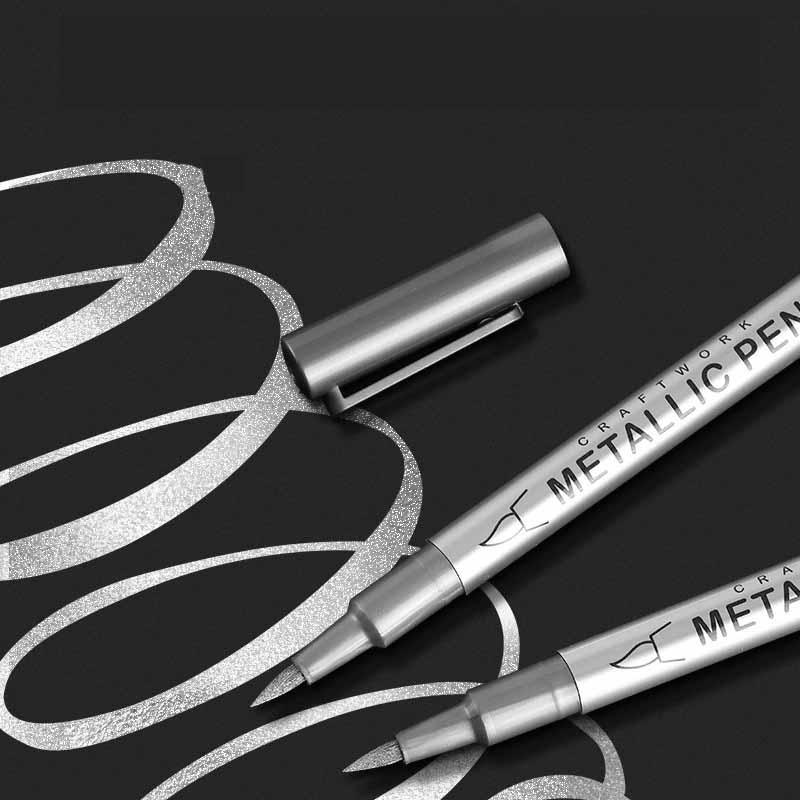 Metallic Highlighter & Paint Marker Set Gold/Silver Waterproof Pens for Signatures Art Outlines & DIY Crafts