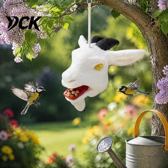 Wild Animal Feeding Container Sheep Head Squirrel Feeder, Weather Resist Outside Hanging Ornament Cute Goat Gift for Gardeners with Rope, Wildlife