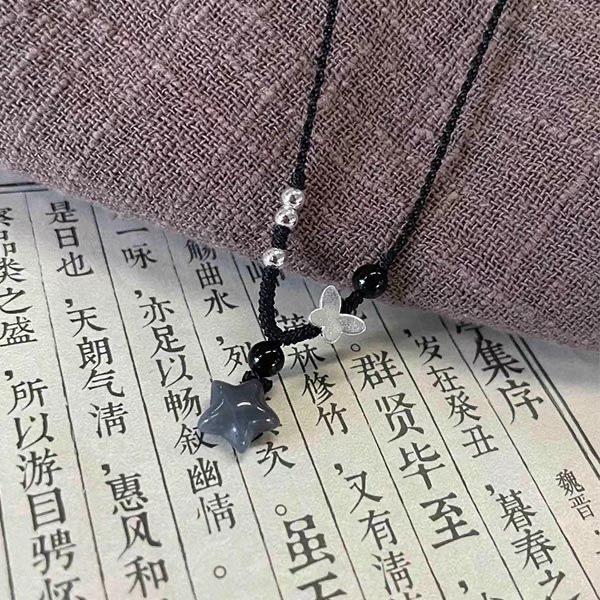 New collarbone neck chain star butterfly woven pendant necklace retro Chinese high-end design simple imitation jade chain