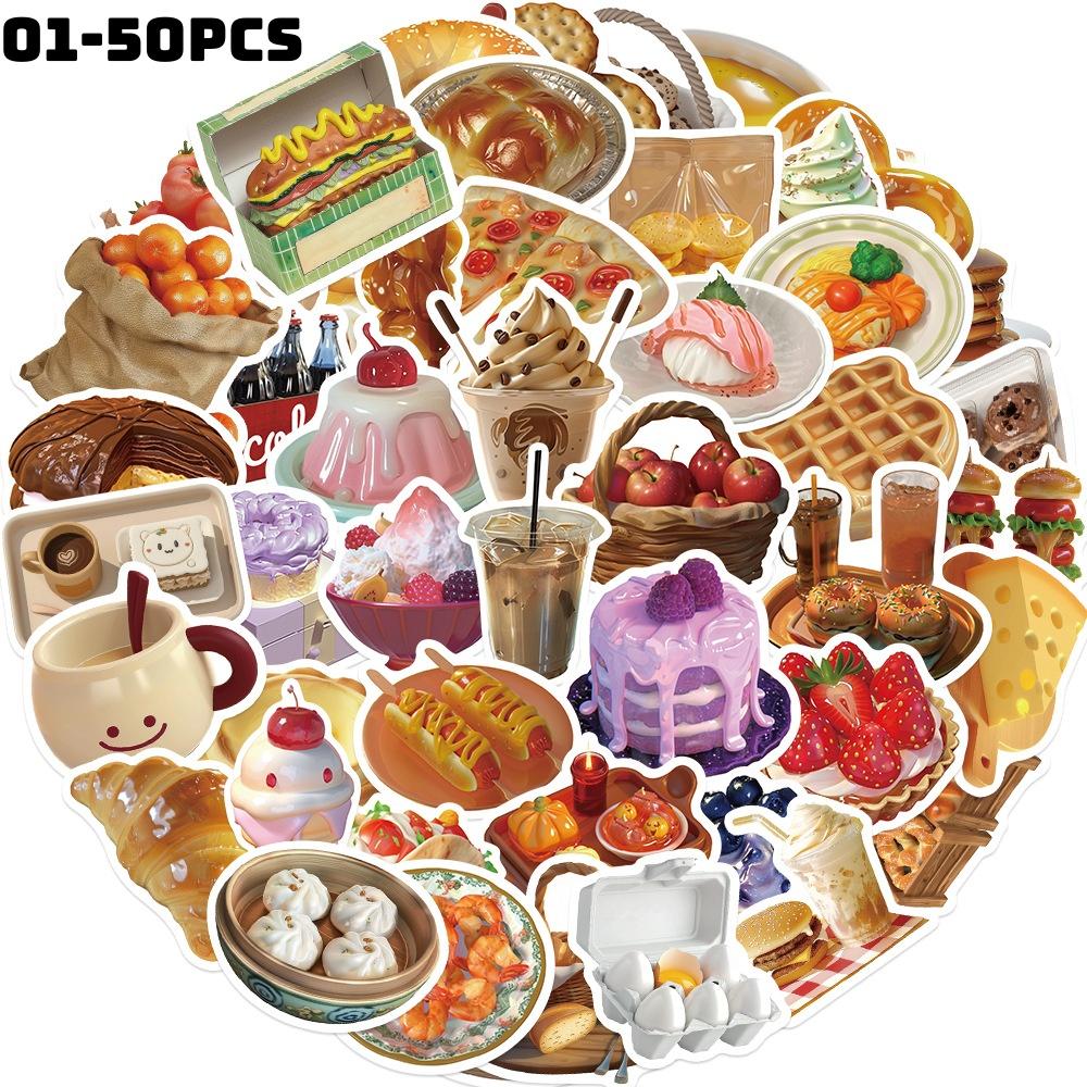 50Pcs/Set 3D Delicious Food . Afternoon Tea Dessert Stickers DIY Fashion Waterproof Doodle Decals Stickers (2 Styles)