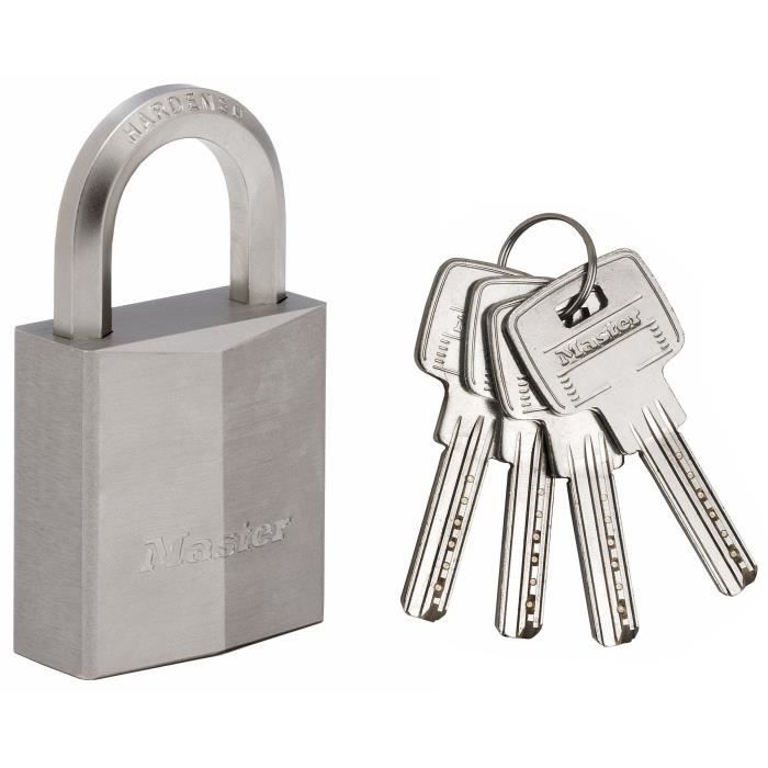 Nickel-plated Brass Padlock 40mm - MASTER LOCK - Hexagonal Shackle - High Security - 4 Keys Included