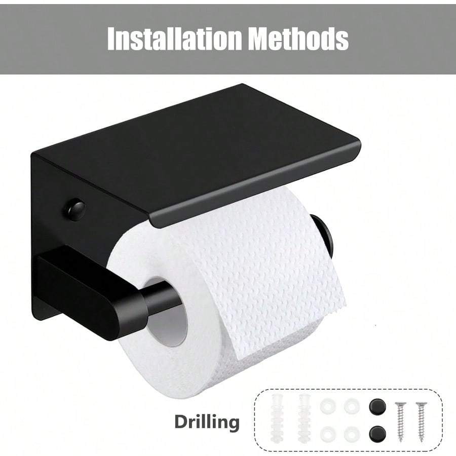 Держатель для туалетной бумаги из нержавеющей стали, держатель для рулона бумаги с отверстием для полки, настенное крепление для держателя туалетной бумаги (черный)
