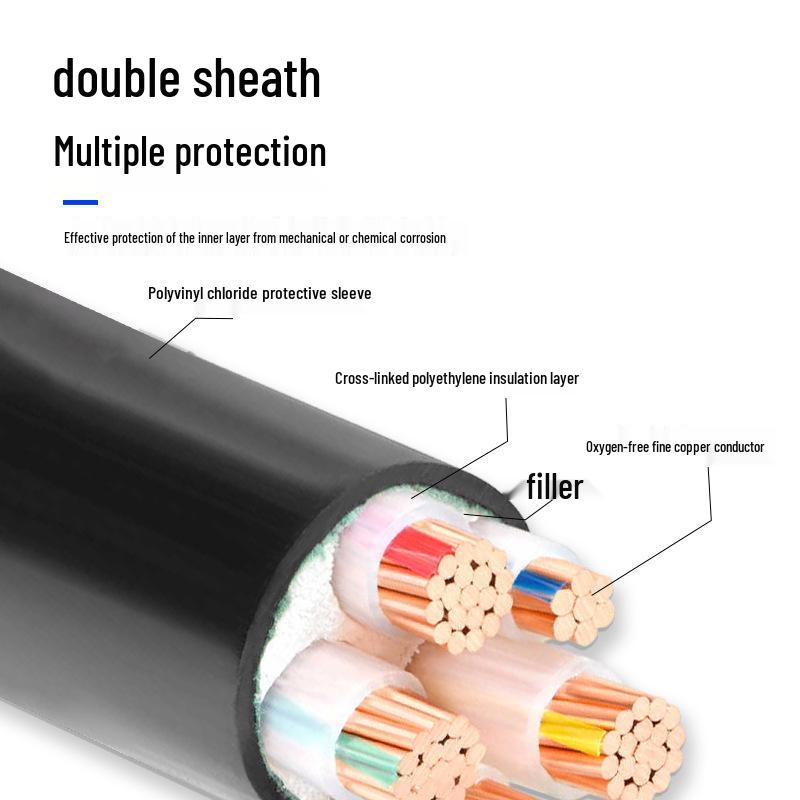 YJV Copper Core Low Voltage Power Cable, 5-Core 3+1/3+2, Main Line for Industrial Equipment Power Supply