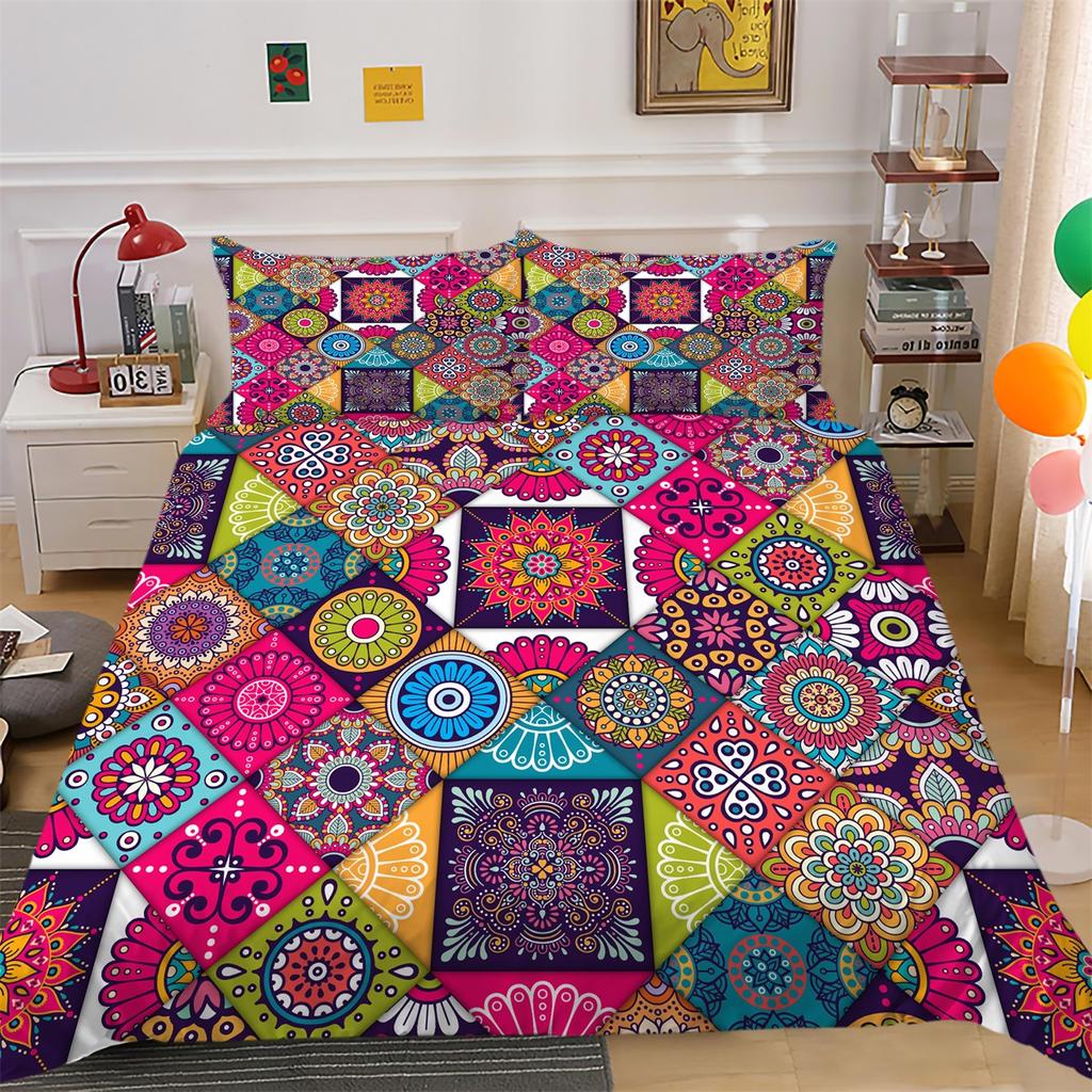 High Definition Digital Printed Bedding Set with Colorful Geometric Patterns, Quilt Covers, Pillowcases, Ultra-fine Fiber Fabric, Soft Home Decoration