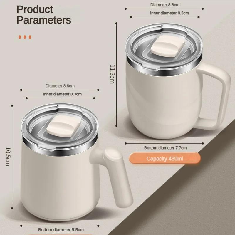 Двухслойная антиожоговая кофейная кружка из нержавеющей стали 304 с ручкой и крышкой, переносные герметичные чашки и кружки