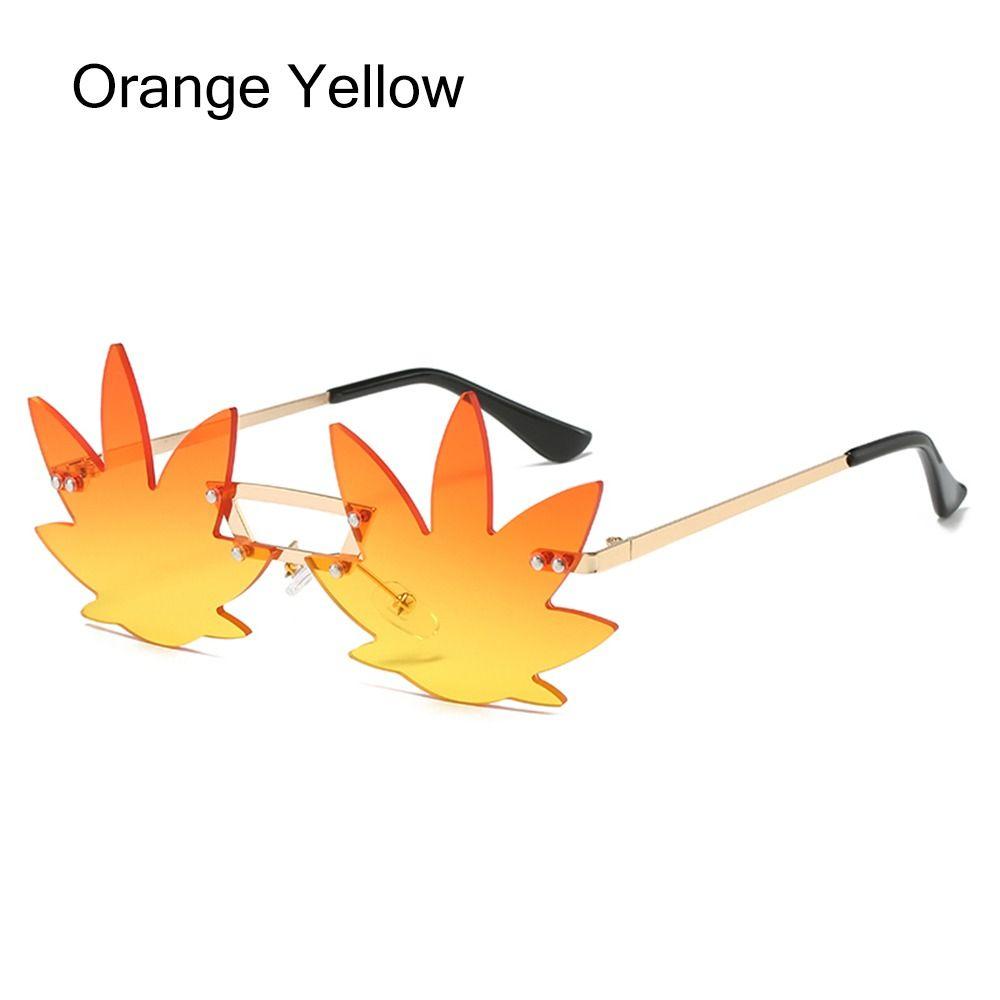 Rimless Maple Leaf Shape Metal Sunglasses For Women Party Decorative Sun Glasses Men Unique Street Catwalk Prom Eyewear