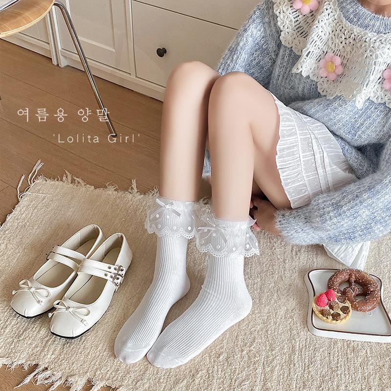Девичьи весенне-осенние носки с кружевными бантами, девичьи гольфы до середины икры в стиле Лолиты, осенне-зимние студенческие носки в балетном стиле