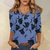 Женские топы, рубашка с рукавом три четверти, свободная повседневная рубашка с V-образным вырезом, футболка с цветочным принтом