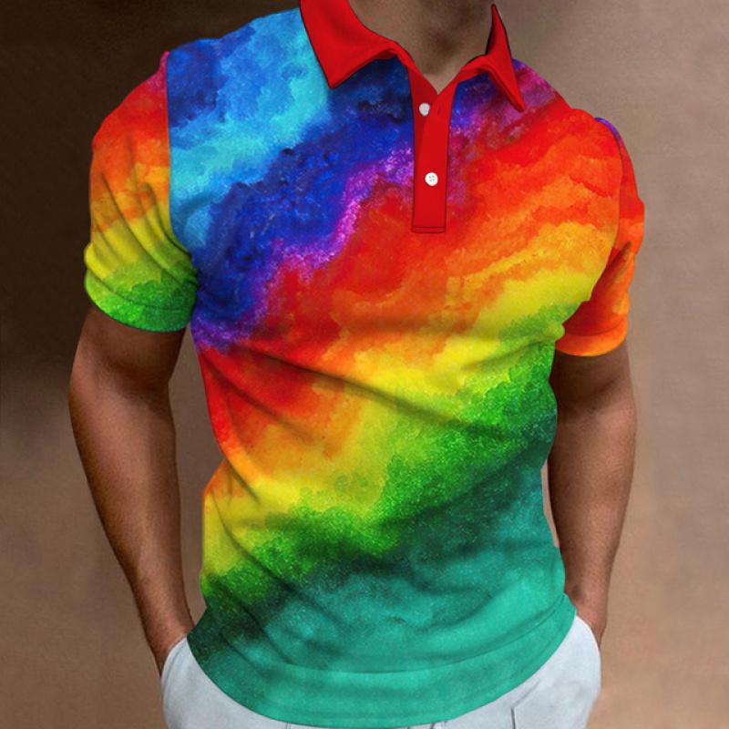 New Men'S Polo Shirt 3d Rainbow Printed Men Clothing Summer Casual Short Sleeved Loose Oversized Shirt Street Fashion Tops Tees