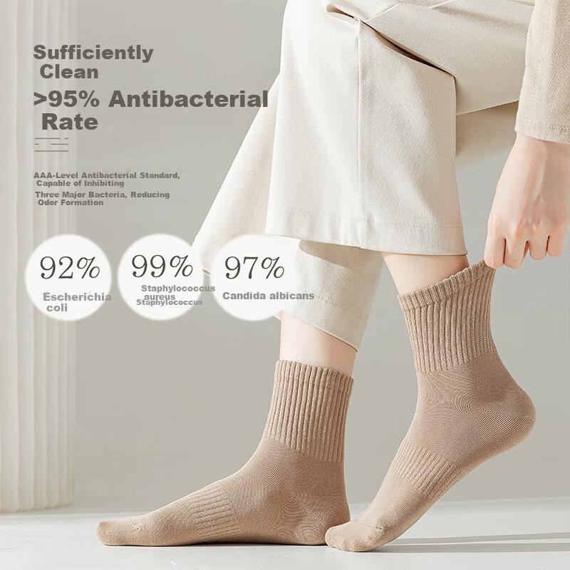 Women's 6-Pair Cotton Odor-Resistant Mid-Calf Socks Sweat-Absorbing Breathable Comfortable Solid Color Socks