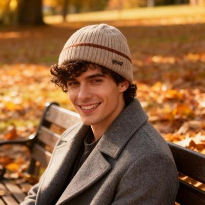 1 шт. Зимняя теплая шапка-бини мужская, мешковатая вязаная шапка-бини, уличная теплая шапка-чулок, для парней и женщин, полосатая зимняя шапка-бини, с отворотом, однотонная шапка