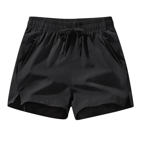 Мужские летние спортивные шорты с эластичной завязкой на талии и карманами на молнии, повседневные шорты, сплошной цвет, широкие пляжные шорты из ледяного шелка