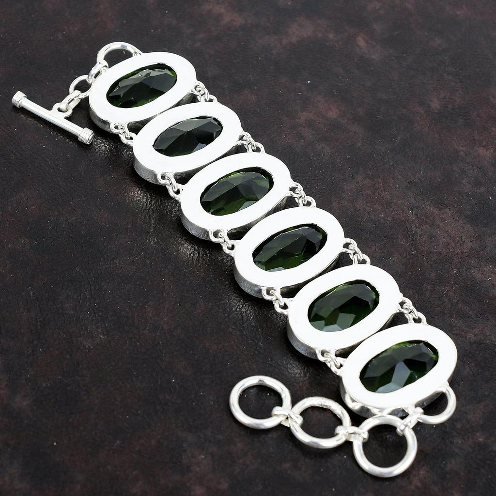 Граненый браслет из перидота ручной работы, браслет из драгоценных камней, уникальное украшение, браслет из стерлингового серебра 925 пробы, браслет с регулируемой цепочкой, подарки на годовщину