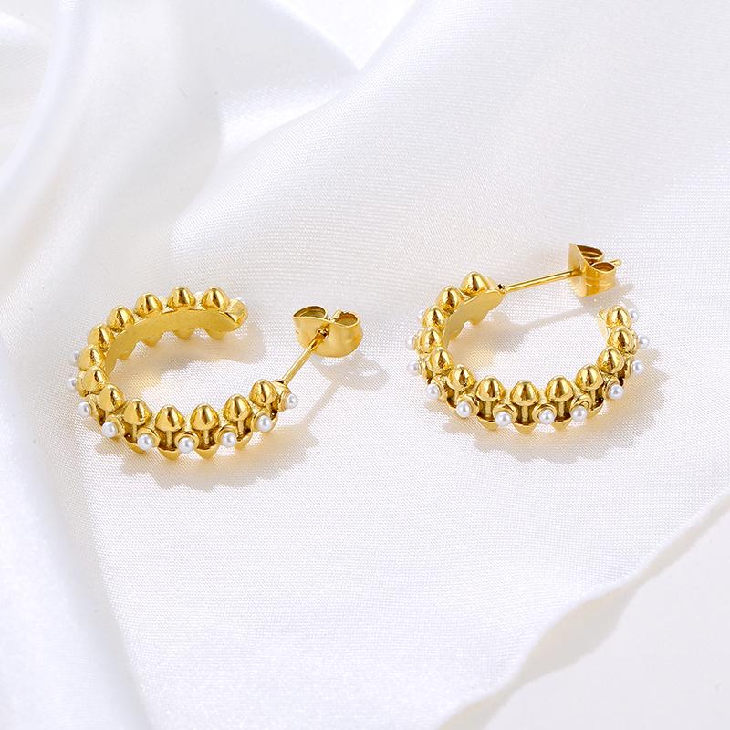 Высококлассные серьги-кольца с жемчугом: Женская роскошная мода из нержавеющей стали тренд