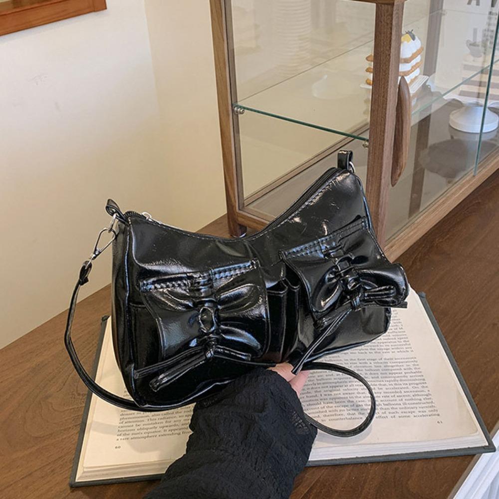 Pleated Bowknot Crossbody Bag Korean Style Pu Dumpling Bag Elegant Y2k Shoulder Bag Outdoor
