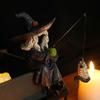 Halloween Witch Fishing Skeleton Fish Statue Outdoor Garden Pond Fisherman Statue Witch Statue Halloween Decorations