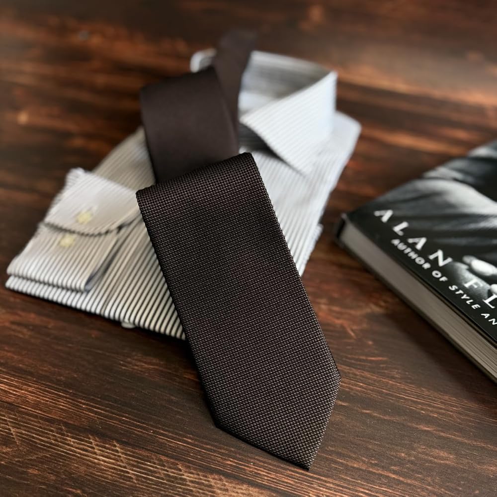 Milano Alpha Kyoto Tango-made Necktie, Made in Japan, 100% Silk, Stylish, Solid Brown, Suitable for