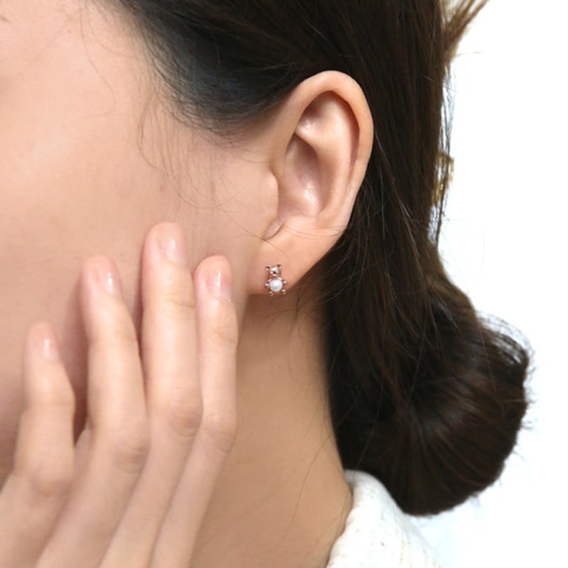 MIMIMIN Freshwater Pearl Inner Conch Tragus Outer Cut Earlobe Bear Piercing PEARL BEAR (14k Gold)