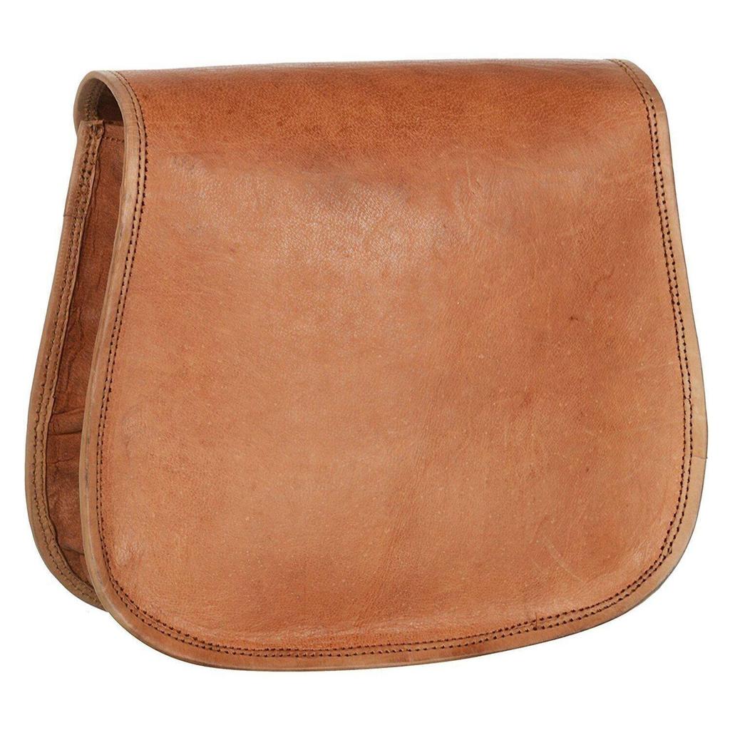 Vintage Brown Goat Leather Women Messenger Satchel Tote College Crossbody Purse