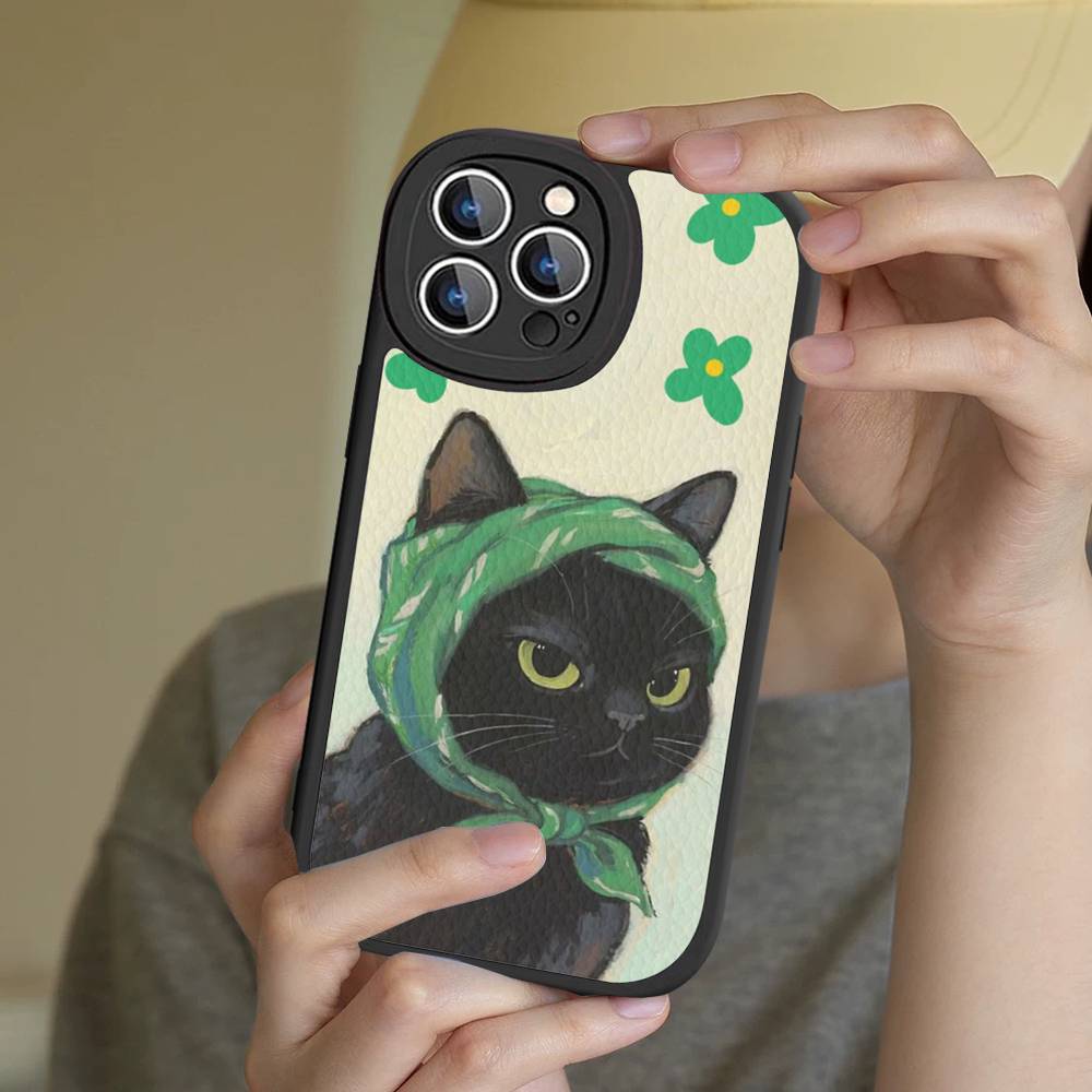 Милый мультяшный чехол-кошка для телефона iPhone 16 15 14 13 12 11 Pro Max Plus Кожаная обложка