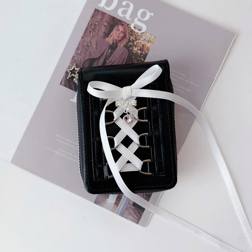 Korean INS PU Card Bag Snap Button Type Ribbon Strap-on Style Wallets 14 Slots Coin Purse Gift