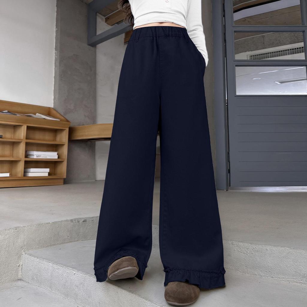 Модные кружевные брюки-палаццо для девочек на весну и осень - Повседневный стиль прямого кроя для девочек среднего и старшего возраста