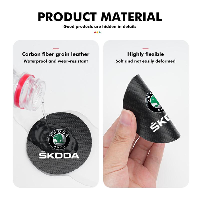 LEDD9 2Pcs Car Carbon Fiber Coaster Anti-Slip Water Cup Drink Mat For Skoda Kamiq Karoq Octavia 2 3 Rapid Scala Kami Fabia VII VRS
