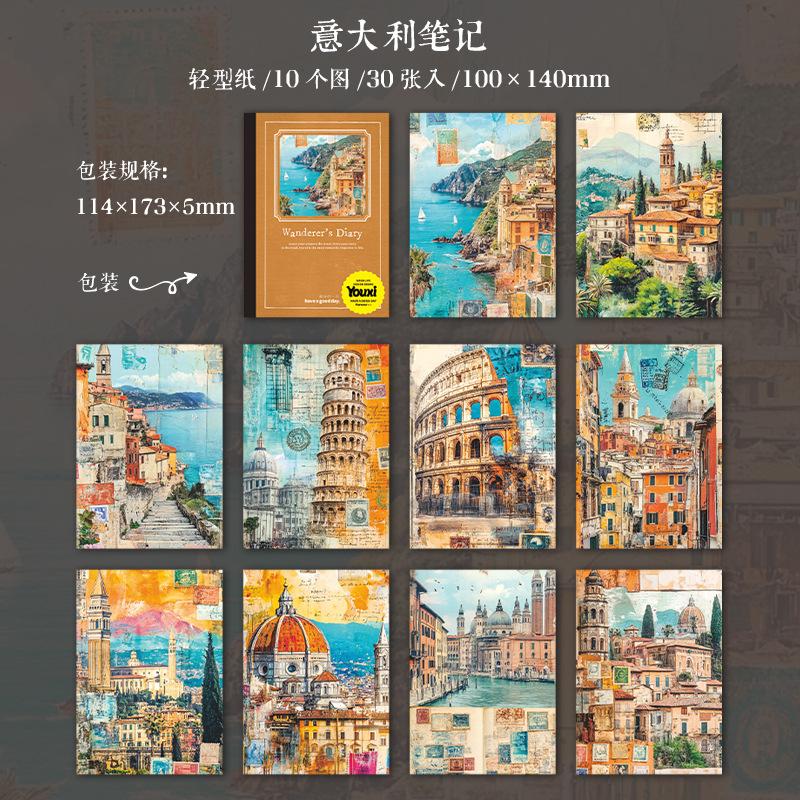 30pcs/lot Memo Pads Material Paper Diary of a Wanderer Junk Journal Scrapbooking paper Background Decoration