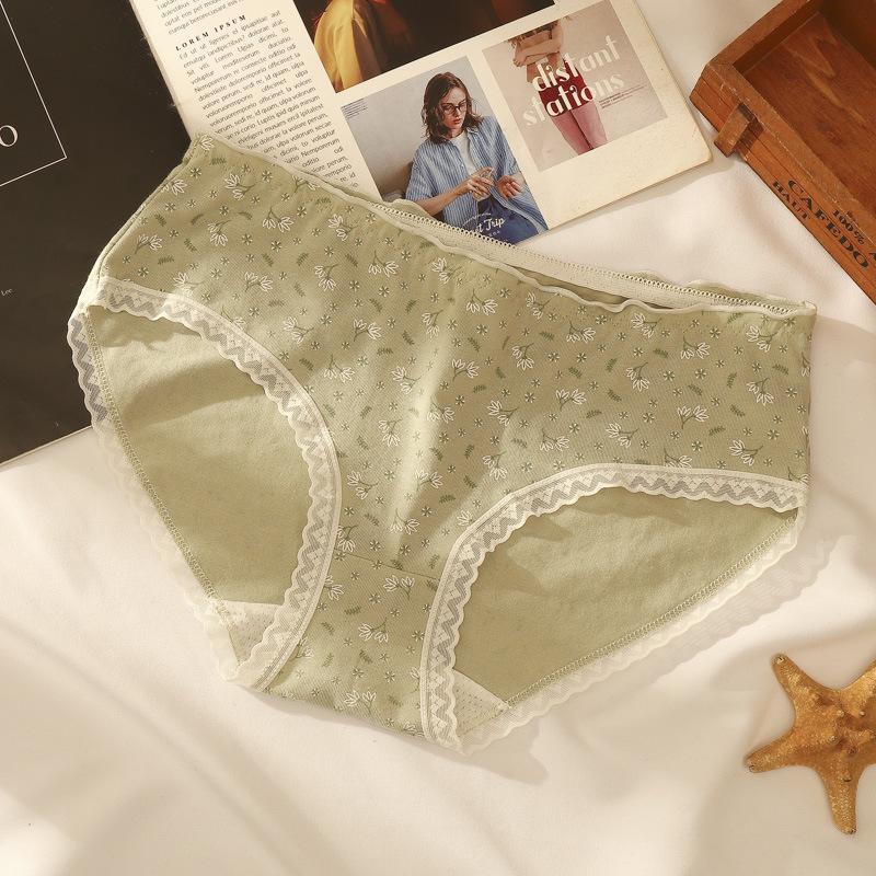 Женское кружевное хлопковое нижнее белье со средней посадкой: Японский и корейский стиль, простой и сексуальный, удобный и дышащий.
