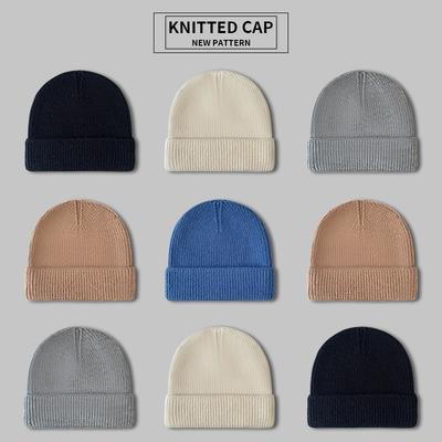 Светлая вязаная шерстяная шапка женская осенне-зимняя большой окружности головы утолщенная теплая шапка от холода универсальная с защитой ушей шапка-мешок на голову мужская