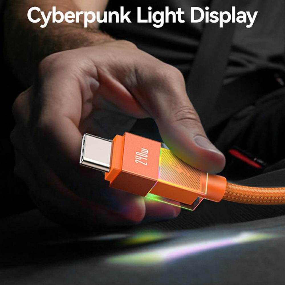 USAMS SJ775 U93 1.2m 240W Fast Charging Cable Type-C to Type-C Data Sync Cord with Colorful Light