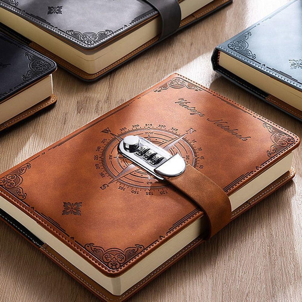 Diary Book A5 Notebook With Lock Stationery Travelers Journal Retro Password Notebook Student