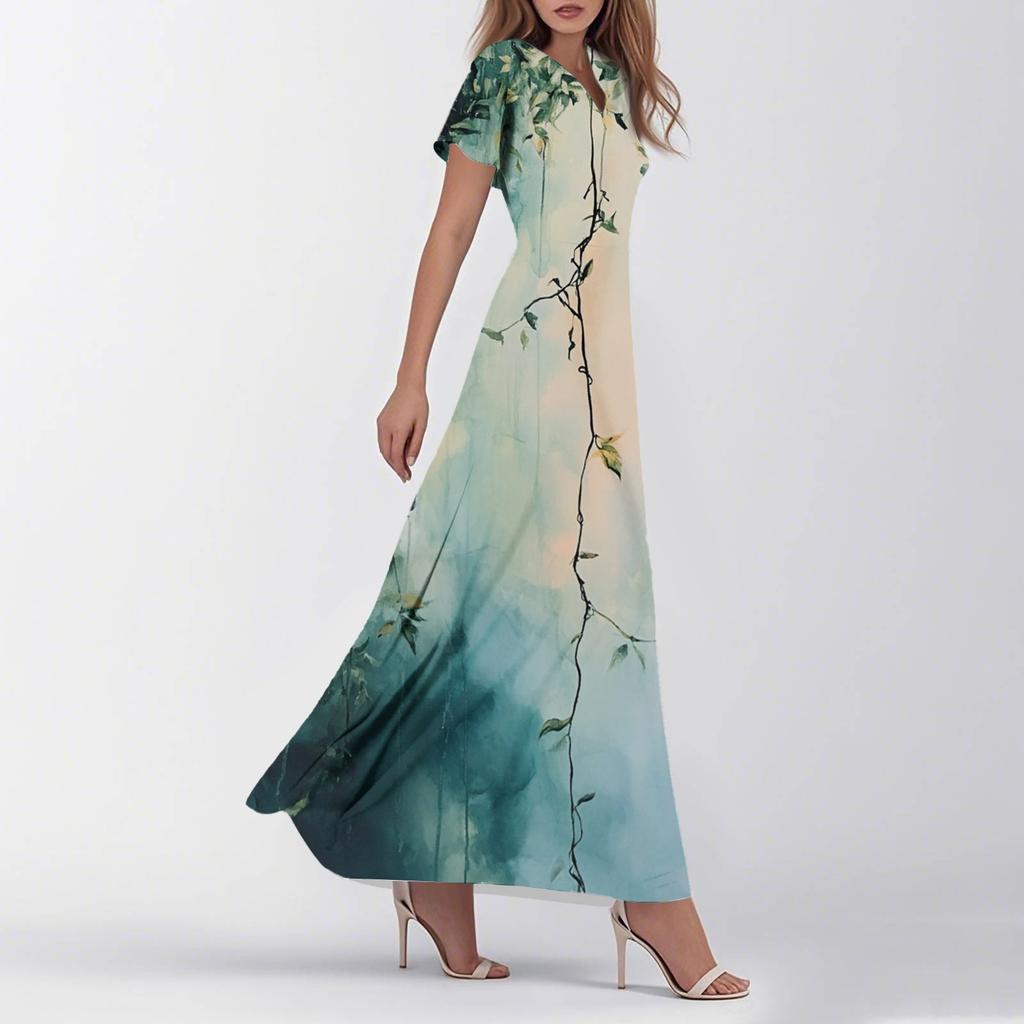 Женское летнее повседневное модное ретро-платье с цветочным принтом и коротким рукавом