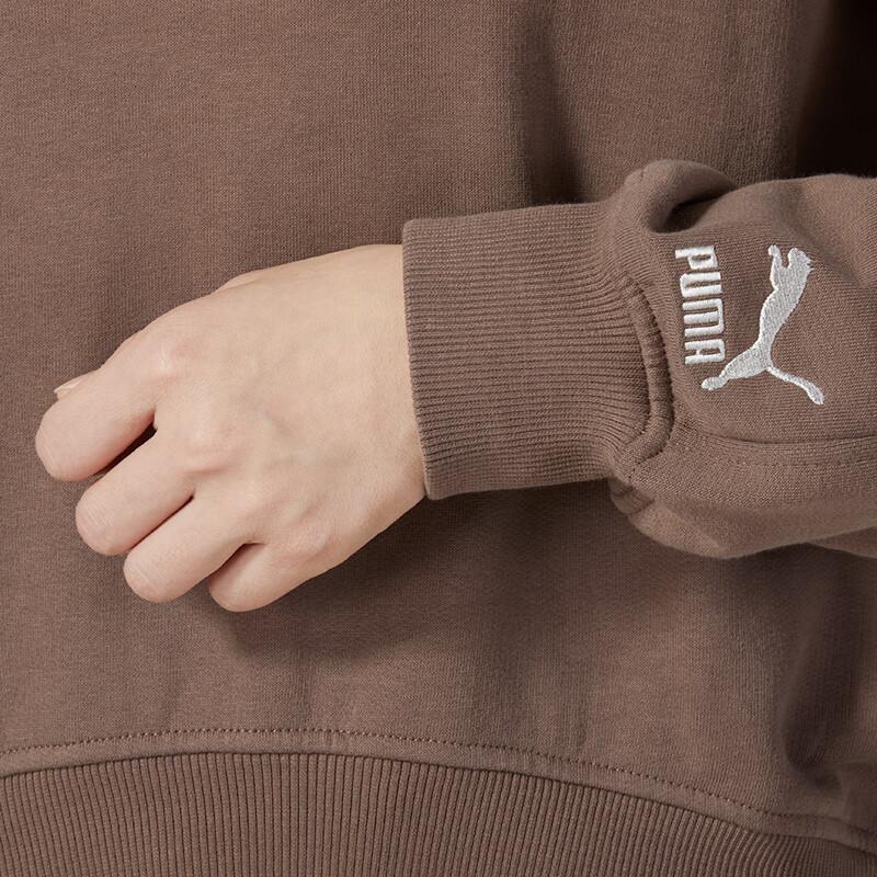 Puma Letter Print Sports Warm Pullover Hoodie Women Hoodies Brown 625165-95