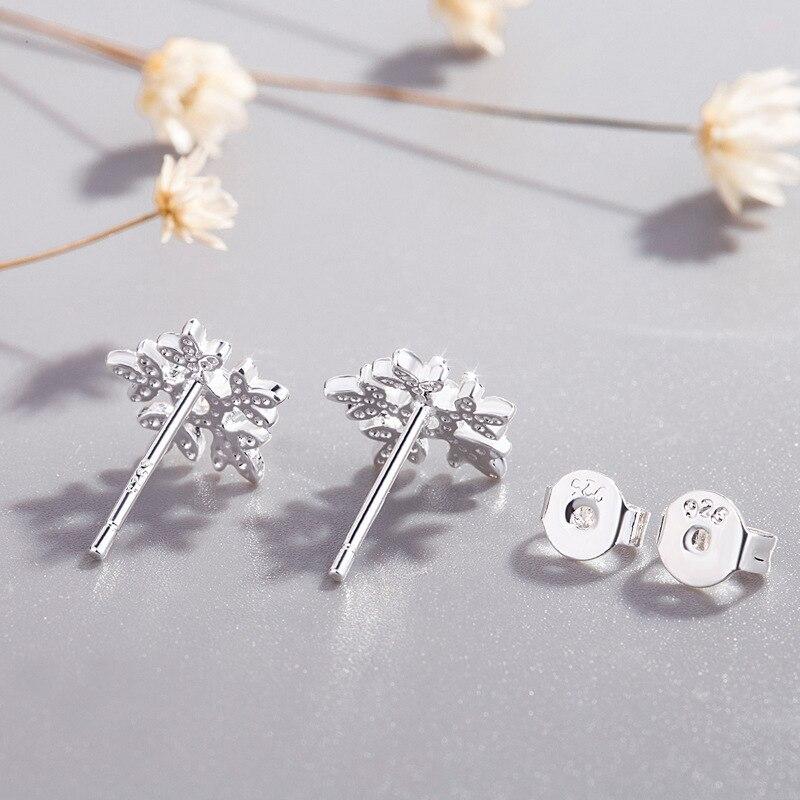 Simple 925 Sterling Silver Crystal Snowfake Stud Earrings for Women Prevent Allergy Brincos Pendientes A141