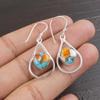 Orange Copper Turquoise Gemstone Jewelry, 925 Solid Sterling Silver, Handmade Balancing Earrings For Gift