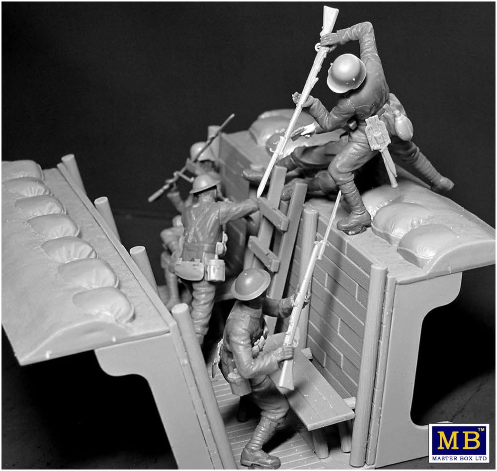 Master Box Первая Мировая 2 Британских солдата 3 Немецких с окопом Мини Пластик MB35116 1/35 Британско-Немецкий Рукопашный бой, & Солдаты, Диорама, Модель,