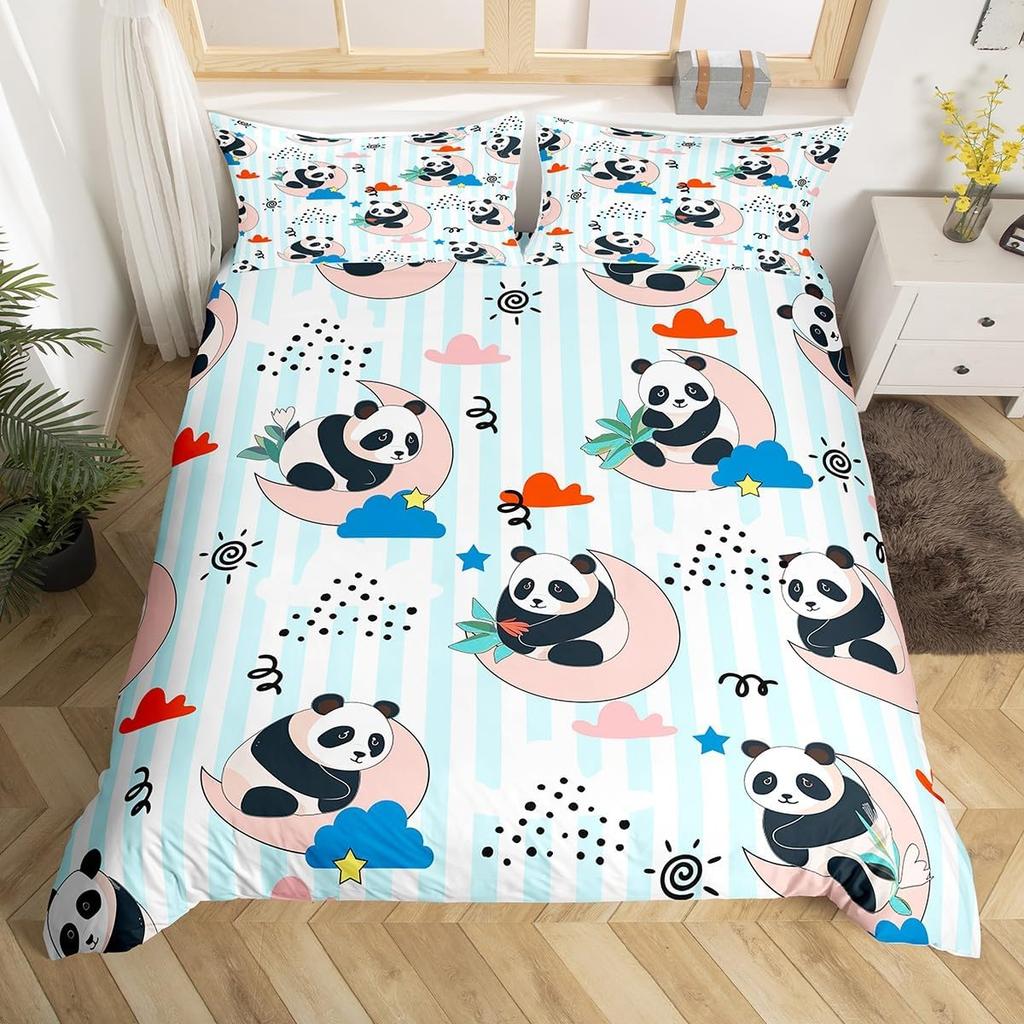 Пододеяльник Панда Милый Мультяшный Животный Постельный Комплект Зеленый Принт Бамбука Покрывало Одеяло Прекрасное Дикое Животное Панда Покрывало