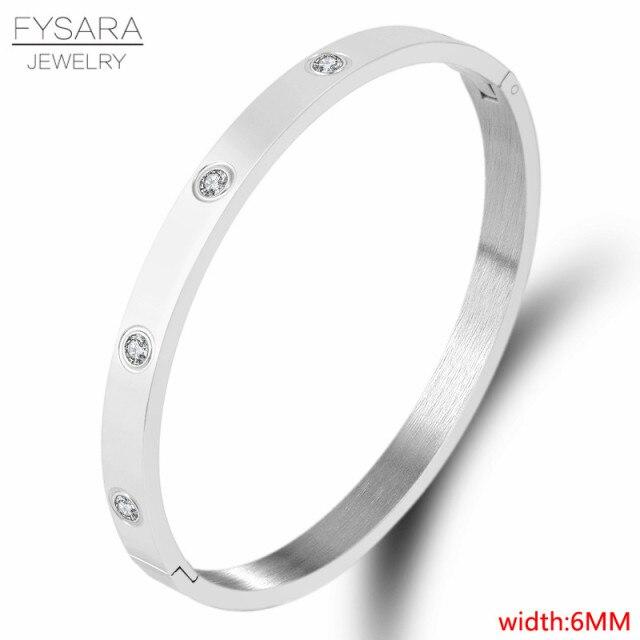 Luxury Lover Jewelry Women Bangle Titanium Steel Couple Jewelry Full Cz White Crystal Buckle Bracelets Bangles Men