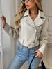 Women PU Leather Jacket Lady Motorcycle Leather Jacket  Lapel Zipper Faux Leather Short Coat with Belt